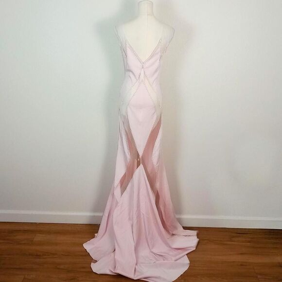 Y2K Pink Sheer Beaded Fairy Prom Dress - Picture 2 of 4